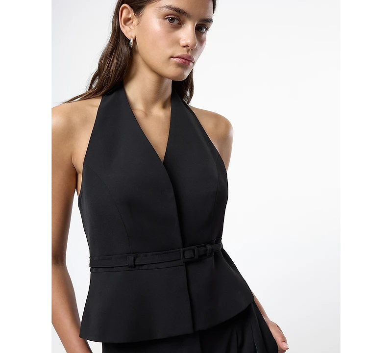 French Connection Women's Harry Suiting Belted Halter V-Neck Top