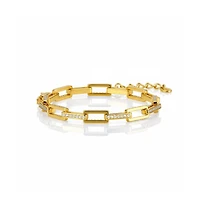 14k Gold Plated with Cubic Zirconia Rectangular Cable Link Adjustable Bracelet