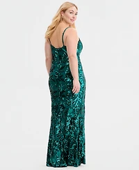 B Darlin Trendy Plus Floral Sequin Sleeveless Gown