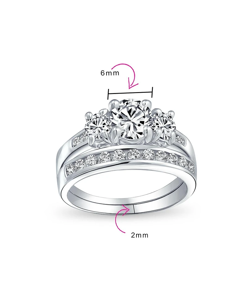 Bling Jewelry Classic 3CT Round 3 Stone Cz Past Present Future Promise Ring Set Band Sterling Silver