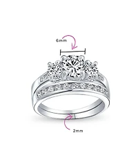 Bling Jewelry Classic 3CT Round 3 Stone Cz Past Present Future Promise Ring Set Band Sterling Silver