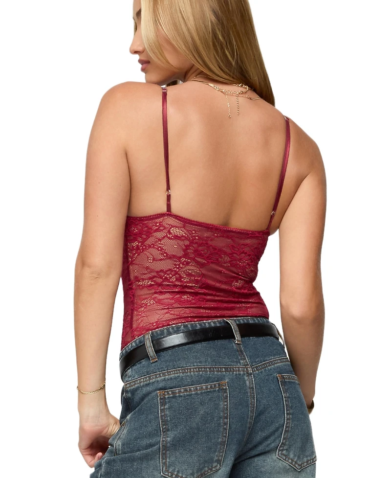 Edikted Women's Nolyn Sheer Lace V Neck Bodysuit
