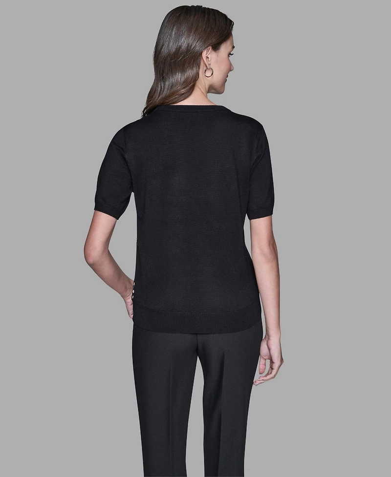 Karl Lagerfeld Paris Women's Short-Sleeve Printed Sweater