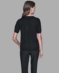 Karl Lagerfeld Paris Women's Short-Sleeve Printed Sweater