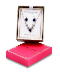 Christian Siriano New York Gold Plated Baguette Cubic Zirconia Frontal Necklace and Earrings Set