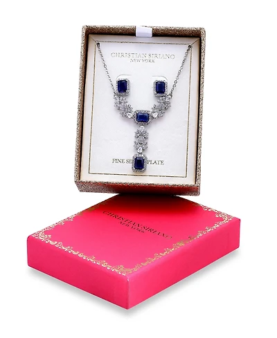 Christian Siriano New York Cubic Zirconia Halo Accents Necklace and Earrings Set