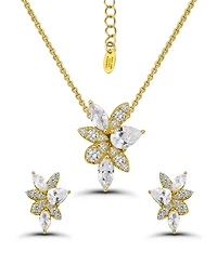 Christian Siriano New York Gold Plated Cubic Zirconia Floral Cluster Necklace and Earrings Set