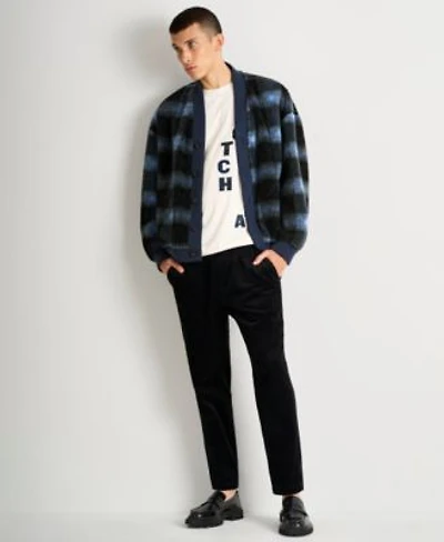 Scotch Soda Mens 3 Piece V Neck Cardigan Sweater With Loose Fit Applique T Shirt Paired With Loose Tapered Corduroy Joggers