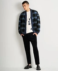 Scotch Soda Mens 3 Piece V Neck Cardigan Sweater With Loose Fit Applique T Shirt Paired With Loose Tapered Corduroy Joggers