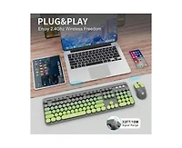 Risokeys Wireless Keyboard and Mouse Combo – 2.4GHz Cordless, Quiet Slim Set with Cute Round Keys for Laptop, Computer, Tv