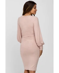 Pinkblush Maternity Pink Soft Brushed Waist Tie Bubble Sleeve Dress