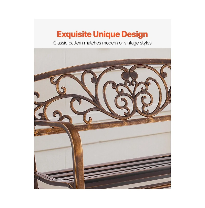 Slickblue Patio Glider Bench 50" with Metal Frame and Cast Iron Back for Outdoor Use