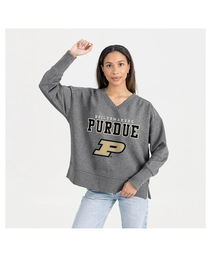 Gameday Couture Women's Gray Purdue Boilermakers French Terry V-Neck Pullover Sweatshirt