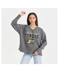 Gameday Couture Women's Gray Purdue Boilermakers French Terry V-Neck Pullover Sweatshirt
