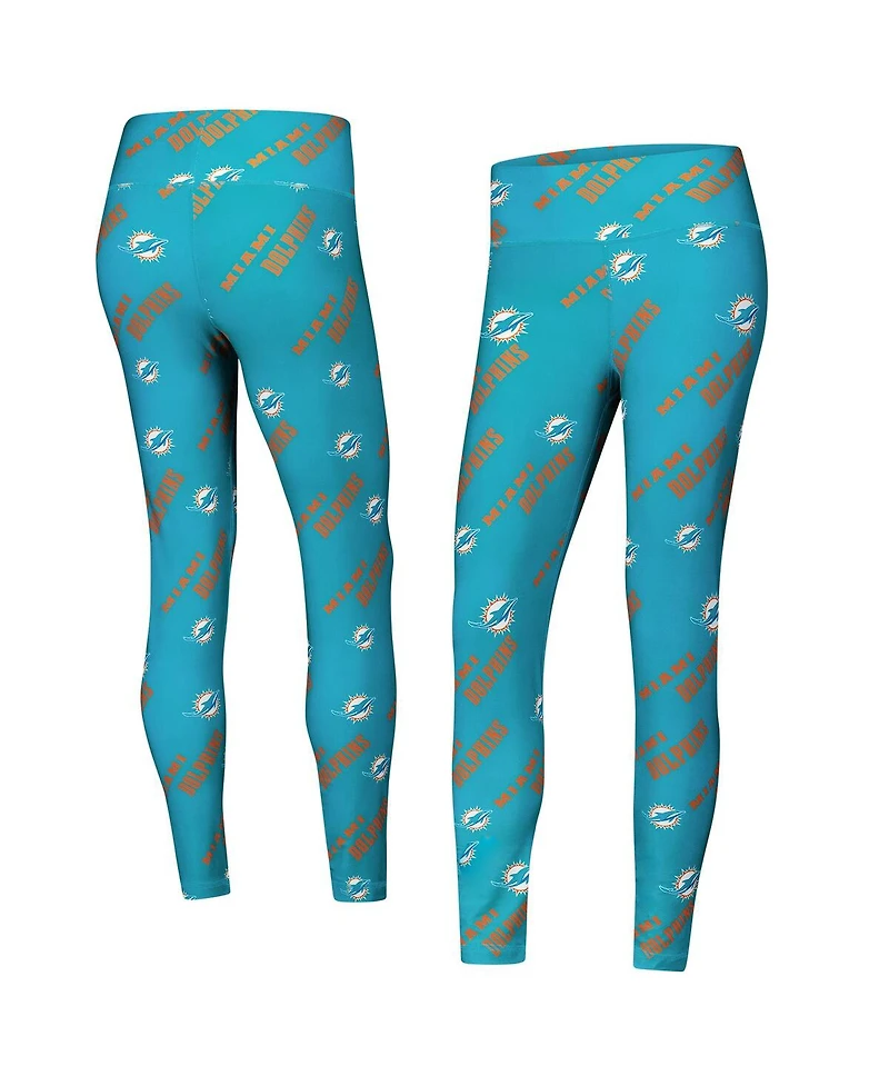 Concepts Sport Women's Aqua Miami Dolphins Breakthrough Allover Print Knit Sleep Leggings