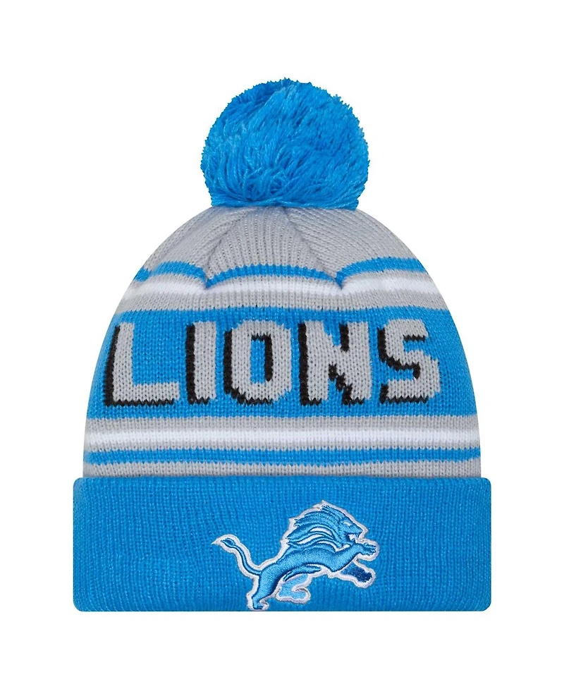 New Era Men's Blue Detroit Lions Main Cuffed Knit with Pom Hat