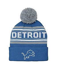 Outerstuff Big Boys and Girls Blue Detroit Lions Jacquard Cuffed Knit with Pom Hat