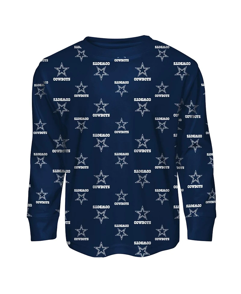 Outerstuff Big Boys and Girls 2-Piece Navy Dallas Cowboys All-Over-Print Long Sleeve T-Shirt Pants Sleep Set
