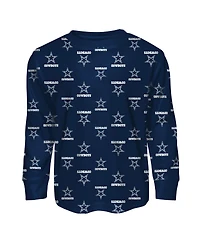Outerstuff Big Boys and Girls 2-Piece Navy Dallas Cowboys All-Over-Print Long Sleeve T-Shirt Pants Sleep Set