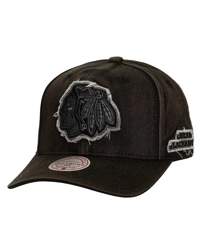 Mitchell & Ness Men's Black Chicago Blackhawks Downtown Snow Wash Pro-Crown Adjustable Hat