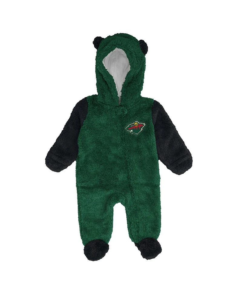 Outerstuff Newborn Green Minnesota Wild Stay Napping Fleece Bunting Full-Zip Hooded Sleeper