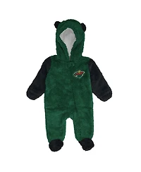 Outerstuff Newborn Green Minnesota Wild Stay Napping Fleece Bunting Full-Zip Hooded Sleeper