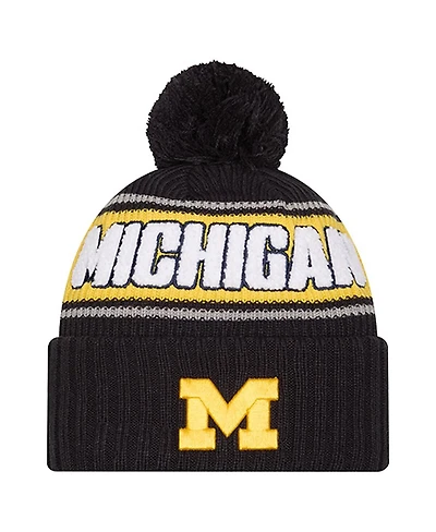 New Era Men's Black Michigan Wolverines Bold Cuffed Knit with Pom Hat