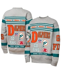 Mitchell & Ness Big Boys and Girls Gray Miami Dolphins Throwback All-Over Print Fleece Sweatshirt