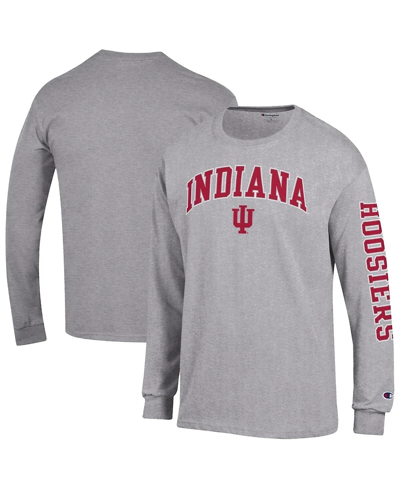 Champion Men's Heather Gray Indiana Hoosiers Arch Over Logo 2-Hit Long Sleeve T-Shirt