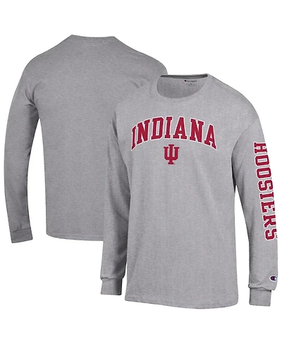 Champion Men's Heather Gray Indiana Hoosiers Arch Over Logo 2-Hit Long Sleeve T-Shirt