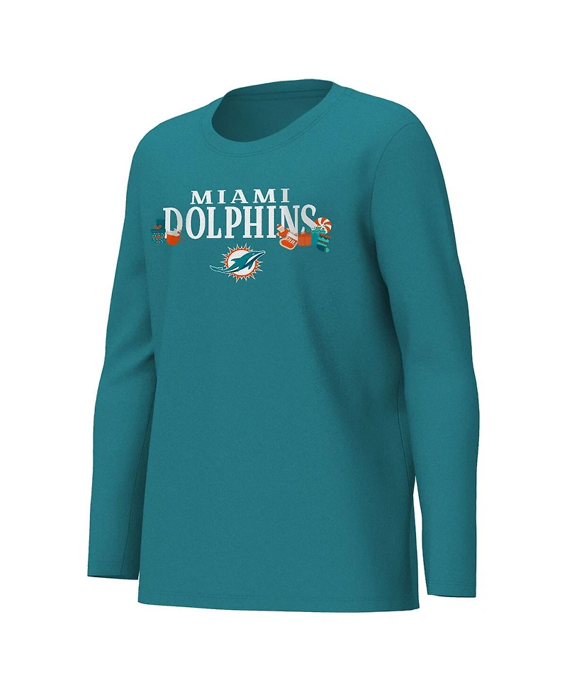 Outerstuff Big Boys and Girls Aqua Miami Dolphins Chestnut Holiday Sleep Set