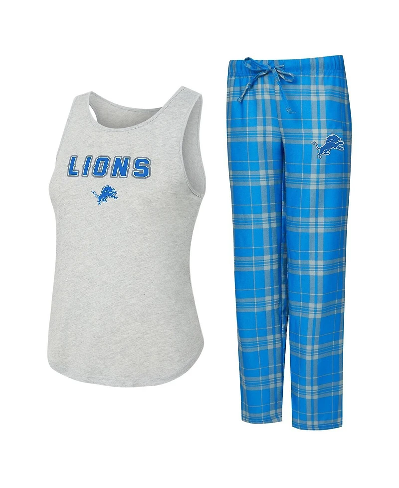 Concepts Sport Women's 2-Piece Heather Gray/Blue Detroit Lions Regulate Plaid Tank Top and Pants Sleep Set
