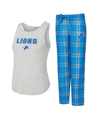 Concepts Sport Women's 2-Piece Heather Gray/Blue Detroit Lions Regulate Plaid Tank Top and Pants Sleep Set