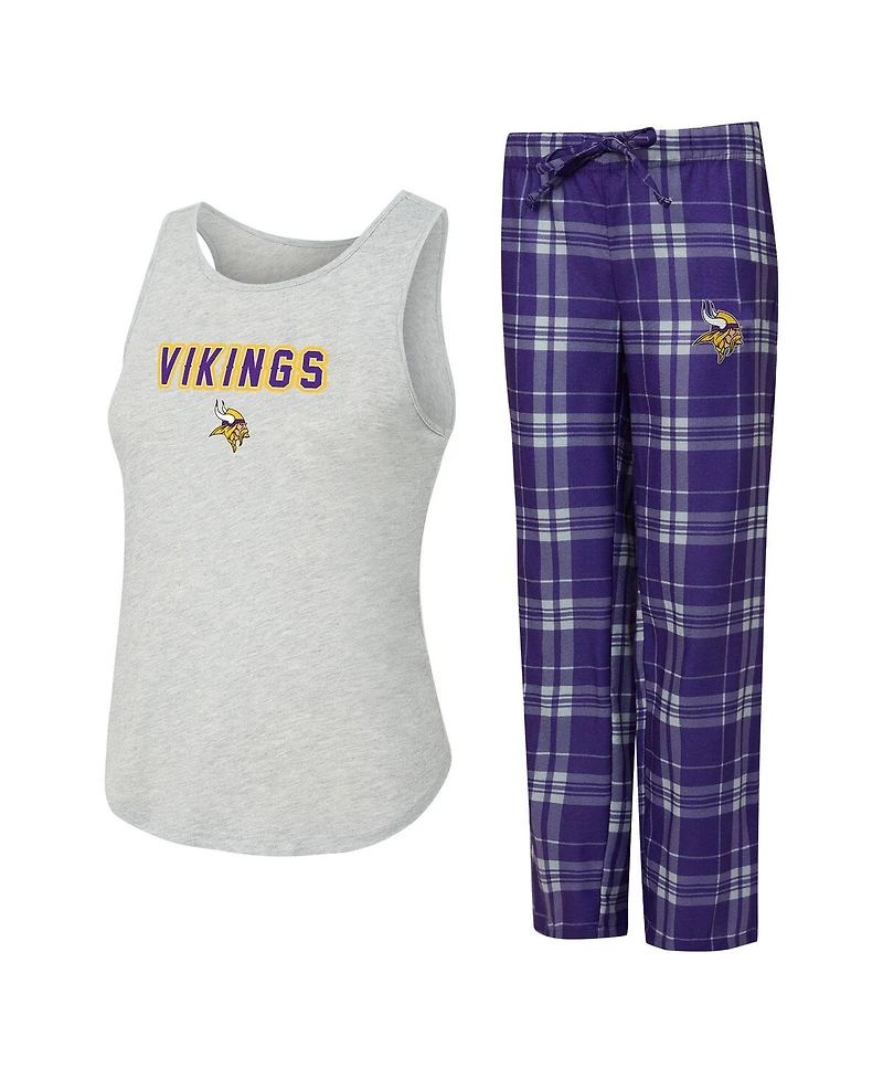 Concepts Sport Women's 2-Piece Heather Gray/Purple Minnesota Vikings Regulate Plaid Tank Top and Pants Sleep Set