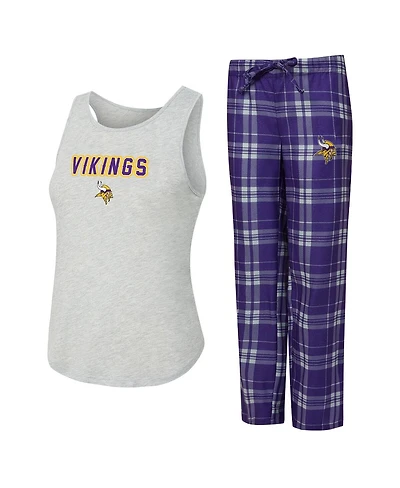 Concepts Sport Women's 2-Piece Heather Gray/Purple Minnesota Vikings Regulate Plaid Tank Top and Pants Sleep Set