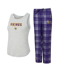 Concepts Sport Women's 2-Piece Heather Gray/Purple Minnesota Vikings Regulate Plaid Tank Top and Pants Sleep Set