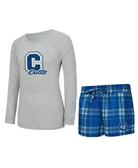 Concepts Sport Women's 2-Piece Heather Gray/Royal Indianapolis Colts Regulate Plaid Long-Sleeve T-Shirt Shorts Sleep Set