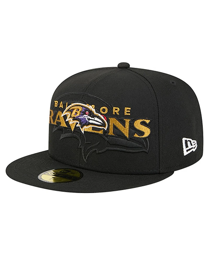 New Era Men's Black Baltimore Ravens Overlap Wordmark 59FIFTY Fitted Hat
