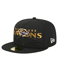 New Era Men's Black Baltimore Ravens Overlap Wordmark 59FIFTY Fitted Hat