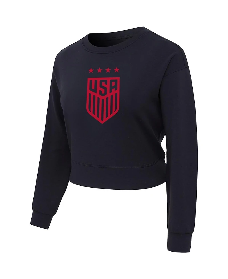 Concepts Sport Women's Black Uswnt Tri-Blend Darby Knit Long Sleeve Crop Top