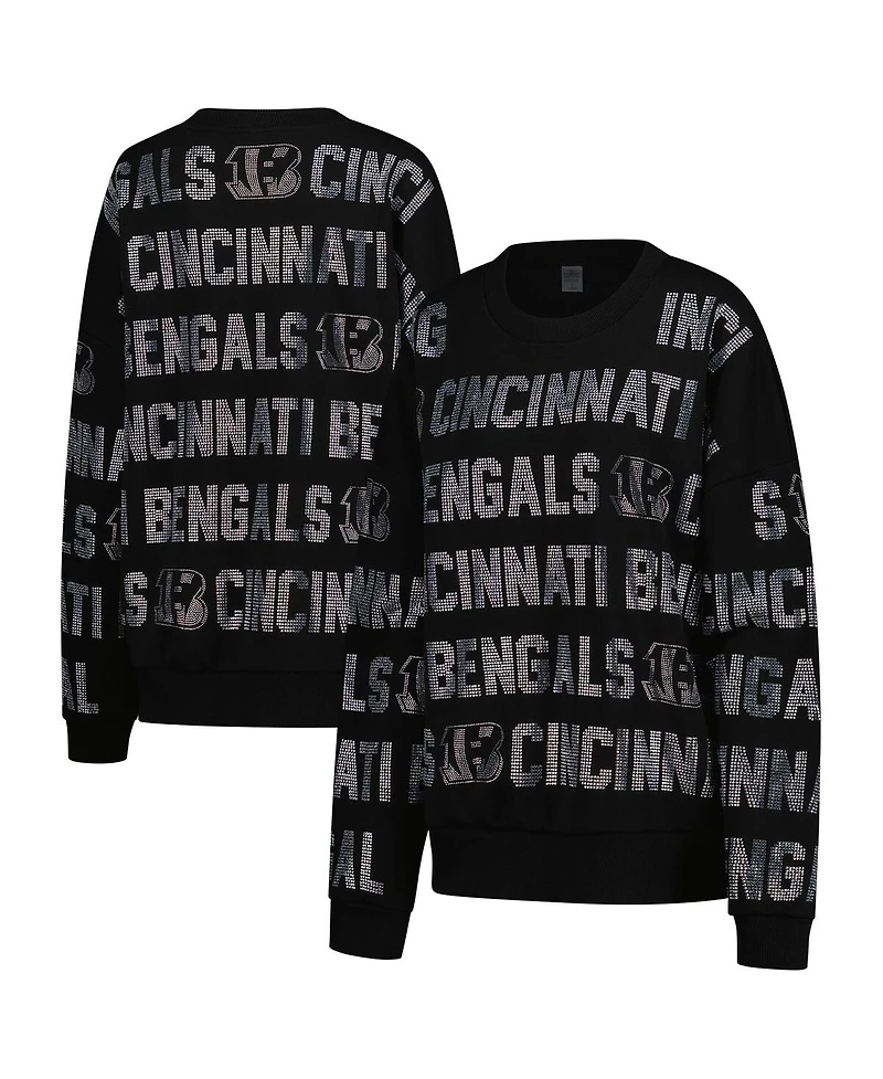 Gameday Couture Women's Black Cincinnati Bengals Oversized Hype Era Rhinestone Text Sweatshirt