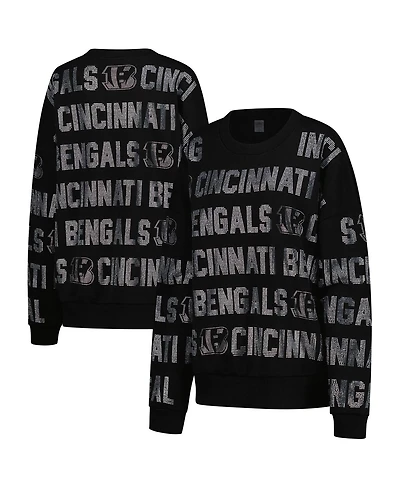 Gameday Couture Women's Black Cincinnati Bengals Oversized Hype Era Rhinestone Text Sweatshirt