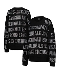 Gameday Couture Women's Black Cincinnati Bengals Oversized Hype Era Rhinestone Text Sweatshirt
