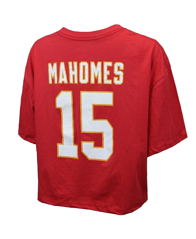 Majestic Threads Women's Patrick Mahomes Red Kansas City Chiefs Swarovski Crystals Boxy Cropped Name Number T-Shirt