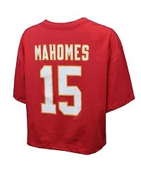 Majestic Threads Women's Patrick Mahomes Red Kansas City Chiefs Swarovski Crystals Boxy Cropped Name Number T-Shirt