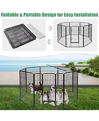 Sugift 8 Metal Panel Heavy Duty Pet Playpen Dog Fence with Door-48 inches