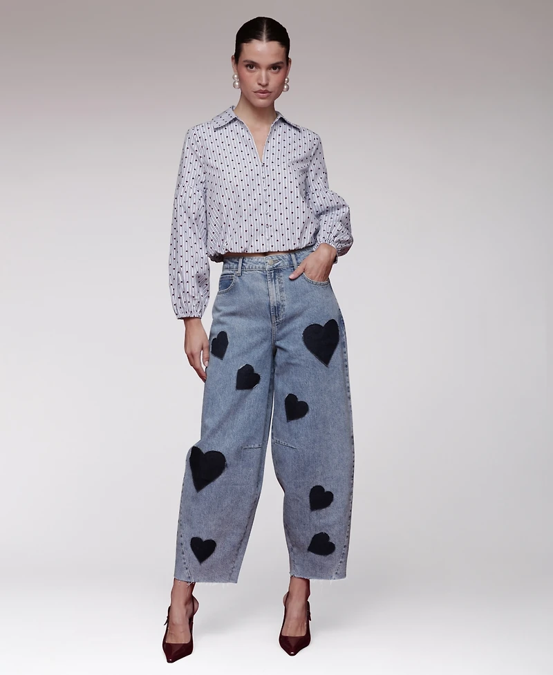 Avec Les Filles Women's Heart Print Barrel Jeans