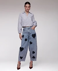 Avec Les Filles Women's Heart Print Barrel Jeans