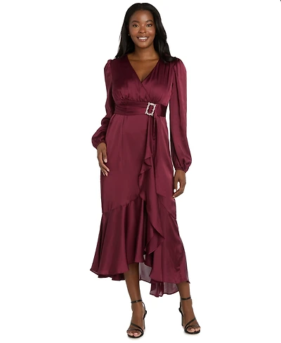 R & M Richards Women's Long-Sleeve Faux Wrap Dress