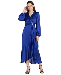R & M Richards Women's Long-Sleeve Faux Wrap Dress